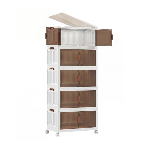 120QT Stackable Storage Bins With Lids, Collapsible Plastic Storage Bins with Wheels and Doors, Foldable Plastic Cabinets for Bedroom Dorm Garage Office Kitchen, 5 Pack - color: 45 CM, size: 5 Pack