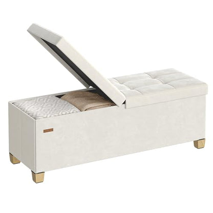 SONGMICS Storage Ottoman Bench with Legs, Folding Ottoman Foot Rest with Flipping Lid, Bench with Storage, for Living Room, Bedroom, Entryway, Velvet, 43.3 Inches, Cappuccino Beige ULSF083LH01 - color: Cappuccino Beige, style: with Flipping Lid