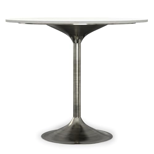 SIMPLIHOME Whitley 72" Wide Solid Mango Wood Dining Table in Black - color: White Marble/Antique Silver
