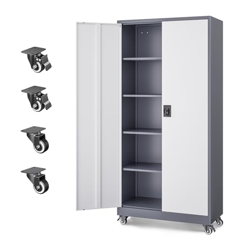 Metal Garage Storage Cabinets with Lock Door and Adjustable Shelves, Steel Tool Cabinets for Home,Office,Warehouse Organisieren (Grey White, 75" H) - color: Grey White, size: 16"D x 32"W x 74.41"H