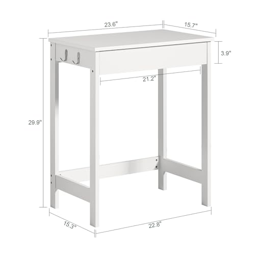 Haotian Small Desk with Drawers, Mini Writing Table, Vanity Table Computer Workstation Children Teenagers Desk with Hooks, White FWT43-W