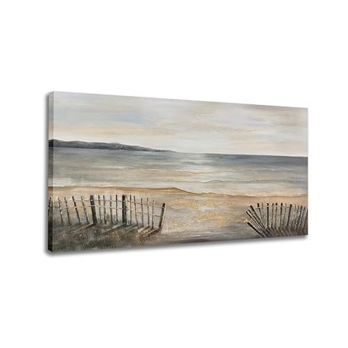 Yuaxker Ocean Canvas Wall Art Beach and Ocean Waves Canvas Painting Modern Minimalist Wall Decor for Living Room, Bedroom, Dining Room Office Artwork 24x48 inch - color: ocean grey and gold, size: 24"x48"