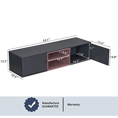 YardGo Floating TV Stand for TVs up to 65", Wall Mounted TV Cabinet with 2 Magnetic Doors & 2 Adjustable Shelves, 53'' Modern Entertainment Center Media Console for Living Room, Bedroom, Black