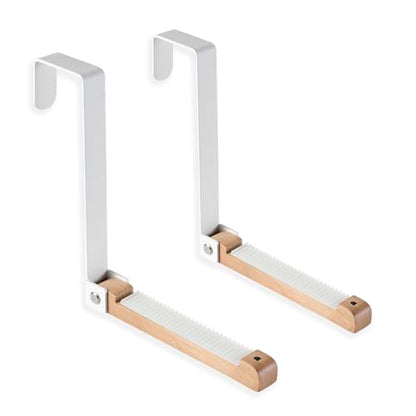 2 Pack Folding Clothes Drying Rack, Thickness Adjustable, Metal/Wooden, Portable, Lightweight, Heavy Duty, Over The Door Hooks for Laundry (White) - color: Wood-White