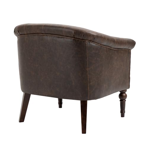 PU Leather Barrel Accent Chair, Modern Upholstered Armchair, Chocolate | Comfy Living Room Chair, Nailed Trim Barrel Arm Chair Bedroom Reading Seat | 27"D x 30"W x 30"H - color: Chocolate