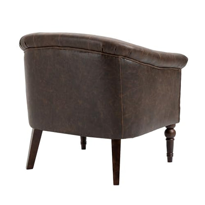 PU Leather Barrel Accent Chair, Modern Upholstered Armchair, Chocolate | Comfy Living Room Chair, Nailed Trim Barrel Arm Chair Bedroom Reading Seat | 27"D x 30"W x 30"H - color: Chocolate