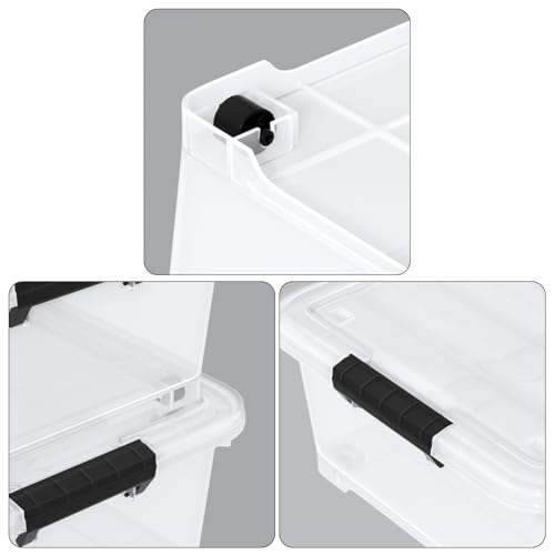 25 Quart Clear Plastic Underbed Storage Bins with Wheels, 4 Packs | Stackable Plastic Under Bed Latching Organization Box with Lids - size: 25 Quart
