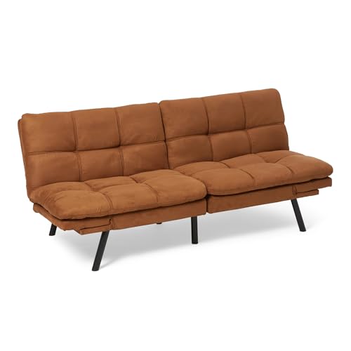 Amazon Basics Convertible Loveseat Sofa Bed with Memory Foam, Adjustable Positions, Linen Fabric, Modern Sleeper for Small Living Room, Office, Apartment, Brown - color: Brown