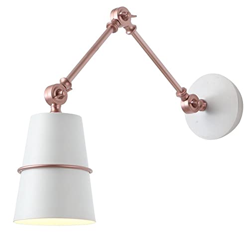 Industrial Adjustable Swing Arm Wall Lantern Modern Metal Foldable Wall Sconce, for Bedroom Bedside House Reading Living Room Hallway Kitchen Loft(White) - color: White