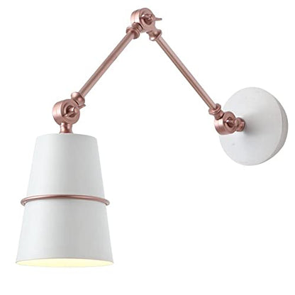 Industrial Adjustable Swing Arm Wall Lantern Modern Metal Foldable Wall Sconce, for Bedroom Bedside House Reading Living Room Hallway Kitchen Loft(White) - color: White