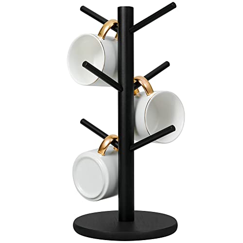 MyLifeUNIT Mug Holder Tree, Coffee Cup Holder with 6 Hooks (Black) | Anti-slip padded bottom, space-saving compact design, easy air drying, sturdy tip-resistant structure - color: Black