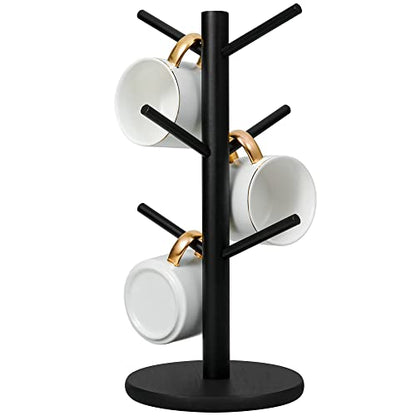 MyLifeUNIT Mug Holder Tree, Coffee Cup Holder with 6 Hooks (Black) | Anti-slip padded bottom, space-saving compact design, easy air drying, sturdy tip-resistant structure - color: Black