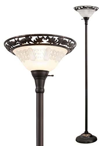 Luvkczc Torchiere Floor Lamps for Living Room, 70" Tall Standing Lamp | Etched Glass Shade, Metal Pole, Victorian Style Floor Lamp, Vintage tall lamp for Bedroom, Corner, Home Decor - color: Black,White