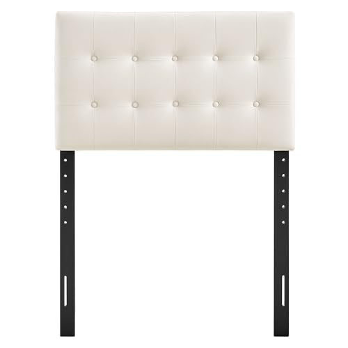Modway Emily Twin Size Performance Velvet Headboard in Alabaster - Stain-Resistant Velvet Upholstery with Button Tufting and 7 Adjustable Height Positions - color: Alabaster, size: Twin