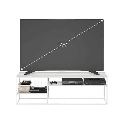 Furinno Moretti Modern Lifestyle TV Stand, Entertainment Center for TV up to 78 Inch, for Living Room, Bedroom, White/White - color: White, size: For 70" TV, Metal Frame