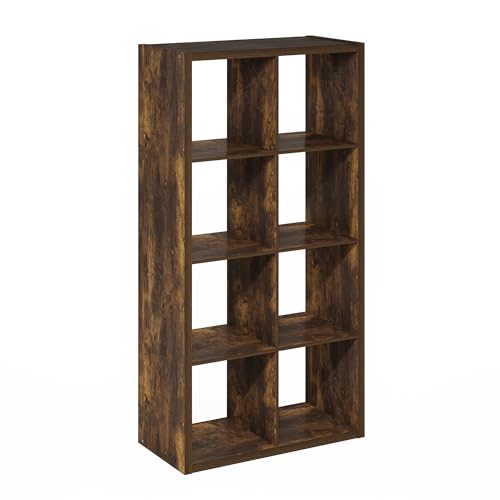 8-Cube Bookshelf, Cubicle Shelf Bookcase with Open Back, Position Reversible Book Shelf, 15 x 30 x 58, for Home Office, Living Room, Amber Pine - color: Amber Pine, size: 8 Cube