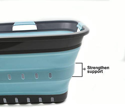 SAMMART 42L (11 gallon) Collapsible Plastic Laundry Basket - Foldable Pop Up Storage Container/Organizer - Portable Basket - Space Saving Hamper/Basket (2, Grey/Sea Angel) - color: Grey/Sea Angel