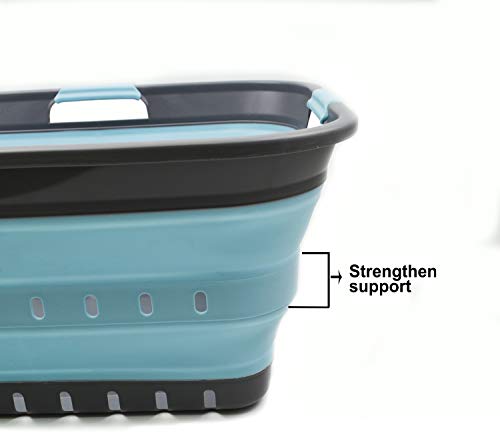 SAMMART 42L (11 gallon) Collapsible Plastic Laundry Basket - Foldable Pop Up Storage Container/Organizer - Space Saving Hamper/Basket (1, Grey/Sea Angel) - color: Grey/Sea Angel