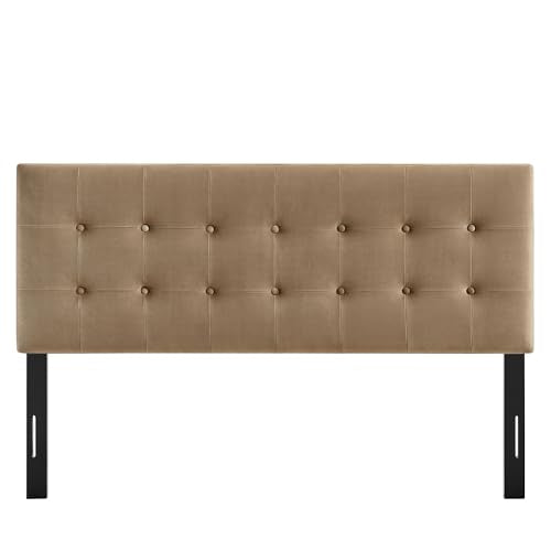 Modway Emily King Size Performance Velvet Headboard in Taupe - Stain-Resistant Velvet Upholstery with Button Tufting and 7 Adjustable Height Positions - color: Taupe, size: King
