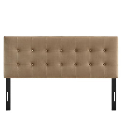 Modway Emily Full Size Performance Velvet Headboard in Taupe - Stain-Resistant Velvet Upholstery with Button Tufting and 7 Adjustable Height Positions - color: Taupe, size: Full