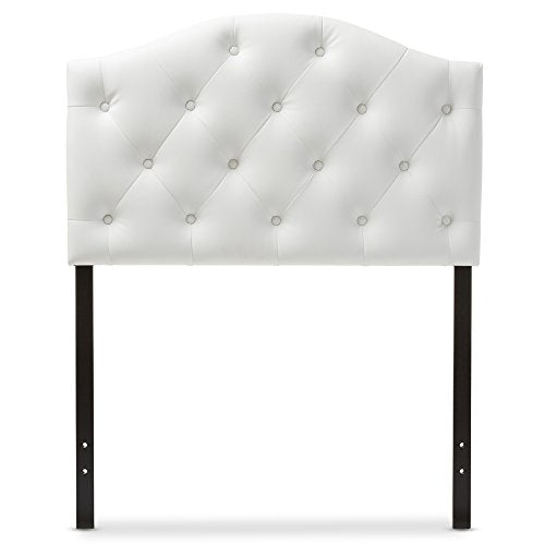 Baxton Studio Myra Modern and Contemporary White Faux Leather Upholstered Button-Tufted Scalloped Twin Size Headboard - color: White, size: Twin