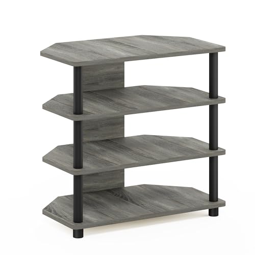 Furinno Turn-N-Tube Easy Assembly 4-Tier Petite Entertainment Center / TV Stand / TV Unit / TV Desk, French Oak Grey/Black - color: French Oak, size: 4-Tier