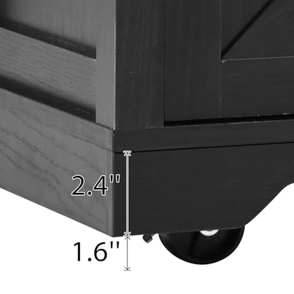 53.7" Kitchen Island with Drop Leaf & Power Outlet, Rolling Kitchen Island Cart On Wheels with 2 Sliding Barn Door, Kitchen Island Table with Storage, for Kitchen, Dining Room (Black) - color: Black