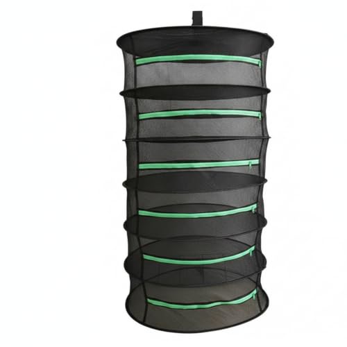 Collapsible Hanging Dryer with Zippered Mesh Layers, Space-Saving Foldable Air Drying Rack for Kitchen, Balcony, and Laundry (Black) - size: 12.99 x 12.99 x 53.15 in