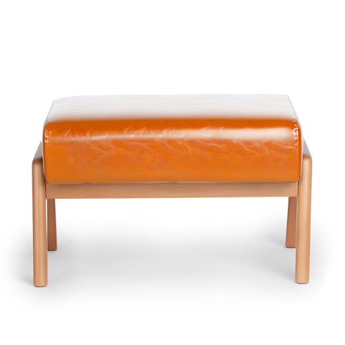 15inch Ottoman Foot Rest, Leatherette Ottoman Bench, Modern Accent Sofa Stool Foot Stool for Accent Chair, Walnut Wood Frame & Thickness Cushion, Yellowish - color: Yellow