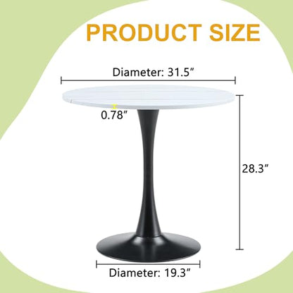 31.5" Round Dining Table, Mid-Century Modern Tulip Table with Thickened Tabletop & Metal Pedestal, Circle Bistro Table for Kitchen, Small Places, Apartments, Cafe - color: White, size: 31.5" dining table