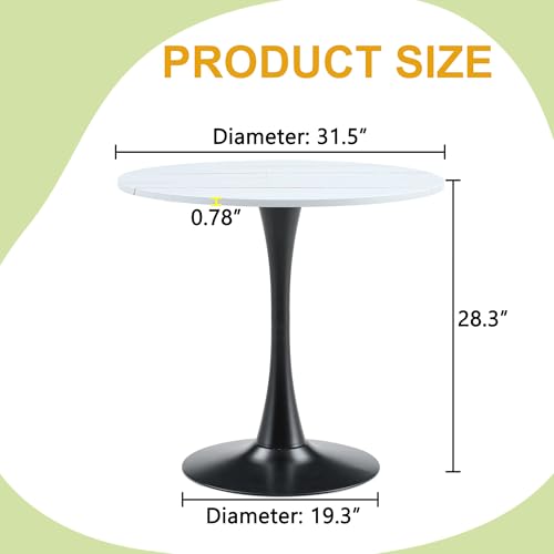 31.5" Round Dining Table, Mid-Century Modern Tulip Table with Thickened Tabletop & Metal Pedestal, Circle Bistro Table for Kitchen, Small Places, Apartments, Cafe - color: White, size: 31.5" dining table