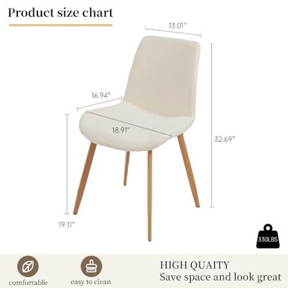 HIPIHOM Dining Chairs Set of 2, Mid-Century Modern Fabric Kitchen Chairs | Curved Backrest for Comfort, High-Density Sponge Padded Seat, Heat and Stain Resistant Surface, Sturdy Wood-Grain Metal Legs - color: Beige Chairs Set of 2