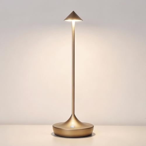 Cordless Table Lamp, Rechargeable 6000mAh Battery Table Light | 3 Color Stepless Dimming Portable LED Table Light with Memory Function, for Outdoor/Patio/Restaurant.（Bronze） - color: Titanium