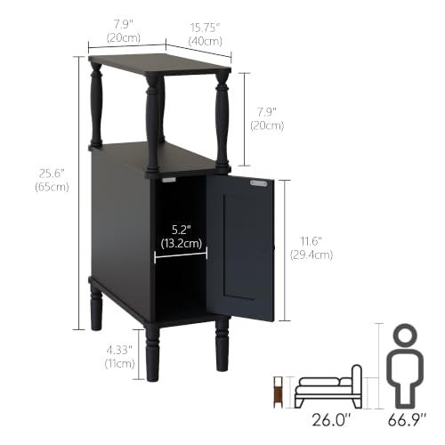 Veegle Narrow Nightstand,Skinny End Side Table (Black) | Mid-Century Modern Night stand with Storage,bedside table for Bedroom and Living Room - color: Black