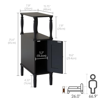 Veegle Narrow Nightstand,Skinny End Side Table (Black) | Mid-Century Modern Night stand with Storage,bedside table for Bedroom and Living Room - color: Black