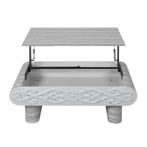 39.4" Lift Top Coffee Table with Hidden Storage & Antique Design for Living Room, Rectangular MDF Wooden Center Table Tea Table for Apartment, Grey - color: 39.4" Lift Top Coffee Table With Antique Design,grey