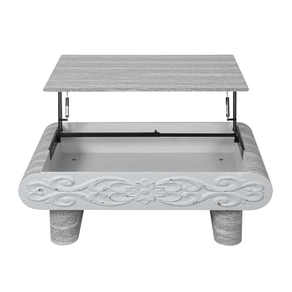 39.4" Lift Top Coffee Table with Hidden Storage & Antique Design for Living Room, Rectangular MDF Wooden Center Table Tea Table for Apartment, Grey - color: 39.4" Lift Top Coffee Table With Antique Design,grey