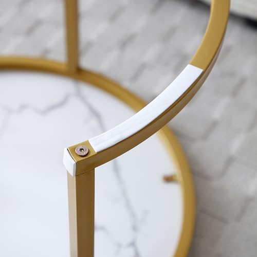 24" Marble Pattern Accent Side Table, Modern Nesting Side Tables with Metal Frame, Space-Saving Nesting Coffee Table Set for Living Room Apartment, White+Gray - color: White+gray
