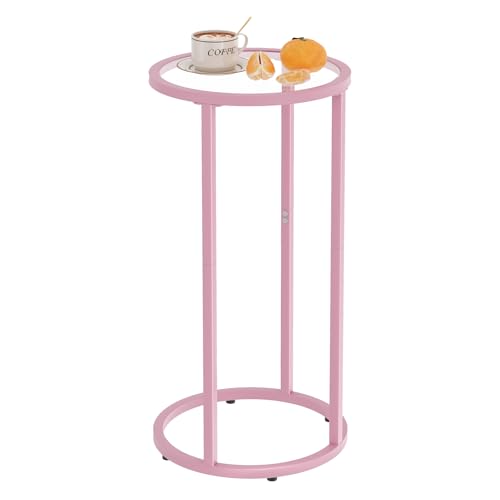 Easy Paws C Table Side End Table, Small Round Couch Sofa Tray Snack Table for Living Room, Bedroom,Accent Coffee Table,TV Tray Table for Small Space, Nightstand with Metal Frame(Pink) - color: Pink