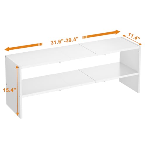 X-cosrack White Stackable Shoe Rack for Closet, Expandable 31.6-39.4 Inches 2-Tier Wooden & Metal Shoe Storage Shelf, Free Standing Shoe Rack for Entryway Bedroom Small Space - size: 1Pack 2 Tier Extended