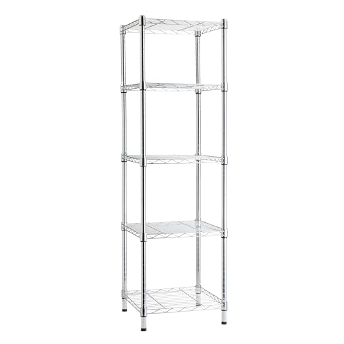 Amazon Basics 5-Shelf Tower Adjustable Storage Shelving Unit, Chrome, 16" x 16" x 54", 150 lbs Per Shelf | Tower - color: Chrome, size: 16"L x 16" W x 54"H, style: 5 -Shelf