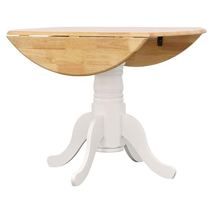 Coaster Home Furnishings - Allison - Solid Wood - Round Drop-Leaf Dining Table with Pedestal Base - Kitchen & Dining Room - 40-Inch - Natural Brown and White - 4241