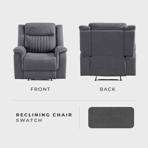 Lexicon Polished Microfiber Wall Hugger Manual Reclining Chair, Gray | 39.5"W Manual Recliner, Home Theater Seating for Living Room/Office/Apartment - color: Grey, size: Recliner