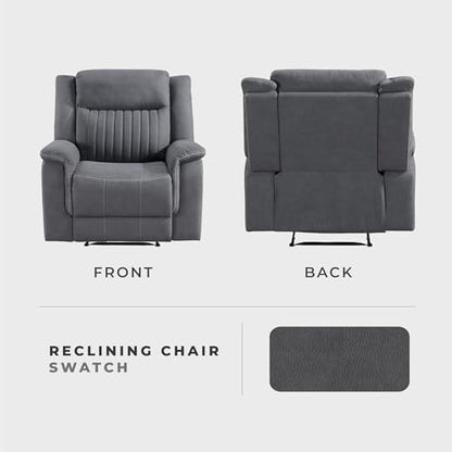 Lexicon Polished Microfiber Wall Hugger Manual Reclining Chair, Gray | 39.5"W Manual Recliner, Home Theater Seating for Living Room/Office/Apartment - color: Grey, size: Recliner