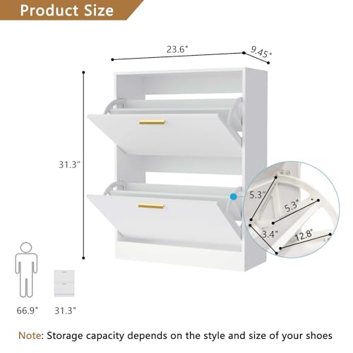 Shoe Cabinet Storage with 2 Flip Drawers and Closed Base, White, 2PCS丨Hidden Shoe Organizer, Freestanding Narrow Shoe Storage Rack for Entryway, Hallway, Entrance - color: 2pc-white, size: 2 Flip Drawers without Shelf