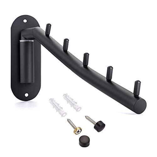 Sumnacon Stainless Steel Clothes Hanger Rack-Wall Mount Garment Hook with Swing Arm, Sturdy Coat Robe Storage Organizer for Laundry Room Bedrooms Clothing Drying Rack with 5 Hooks, Black - color: Black