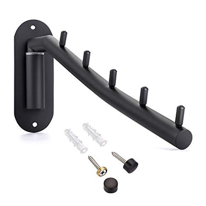 Sumnacon Stainless Steel Clothes Hanger Rack-Wall Mount Garment Hook with Swing Arm, Sturdy Coat Robe Storage Organizer for Laundry Room Bedrooms Clothing Drying Rack with 5 Hooks, Black - color: Black