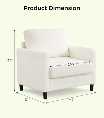 Welzona Sofa Accent Chair, 33" Reading Chair, Comfy Teddy Arm Chairs | Comfy Teddy Fabric, Tool-free Setup, Washable Covers, All-wood Couch Chairs for Living Room, Bedroom, Reading Nook, Beige - color: Beige, size: Standard