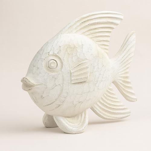 Coastal Fish Decorative Figurine – Handcrafted Polyresin Nautical Decor Sculpture – Figurines & Sculptures Home Decor for Office, Bedroom & Living Room – 10", Whitewash - size: 10"