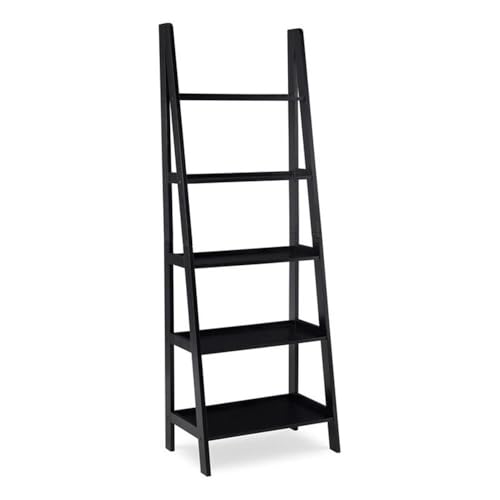 Riverbay Furniture 5-Shelf Ladder Bookshelf, 72 in Tall Rubberwood and Particleboard, Black Finish, Open Back Design, Space-Saving Transitional Style for Home Office, Living Room, Entryway or - color: Black